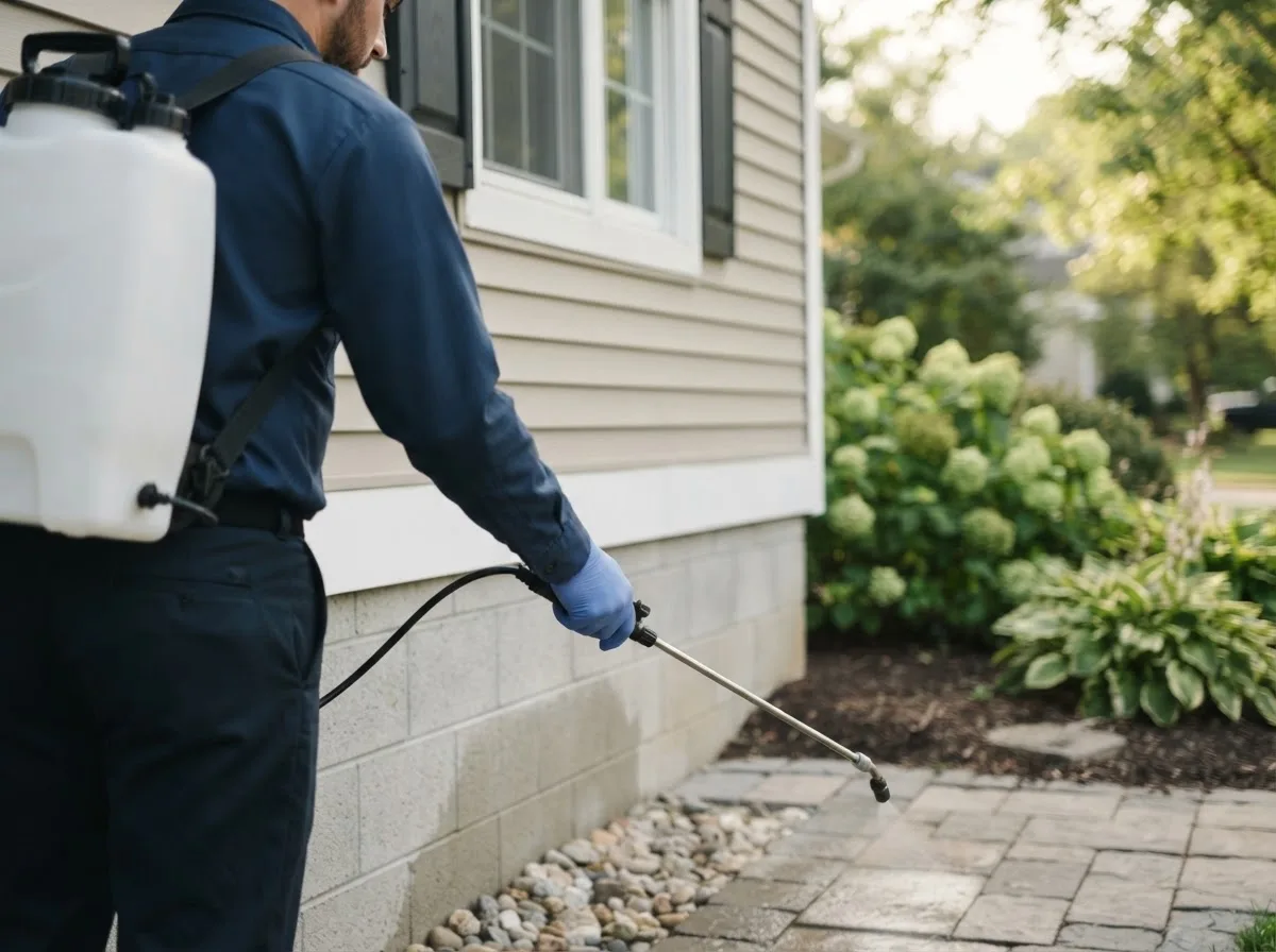 Pest control technician inspecting a home in South Bend, IN